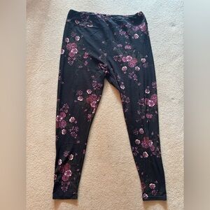 LuLaRoe  Leggings with Pink Floral on Black
